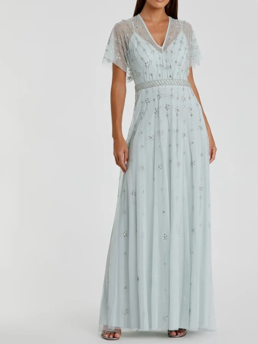 Mac Duggal Ivory Beaded Maxi Dress
